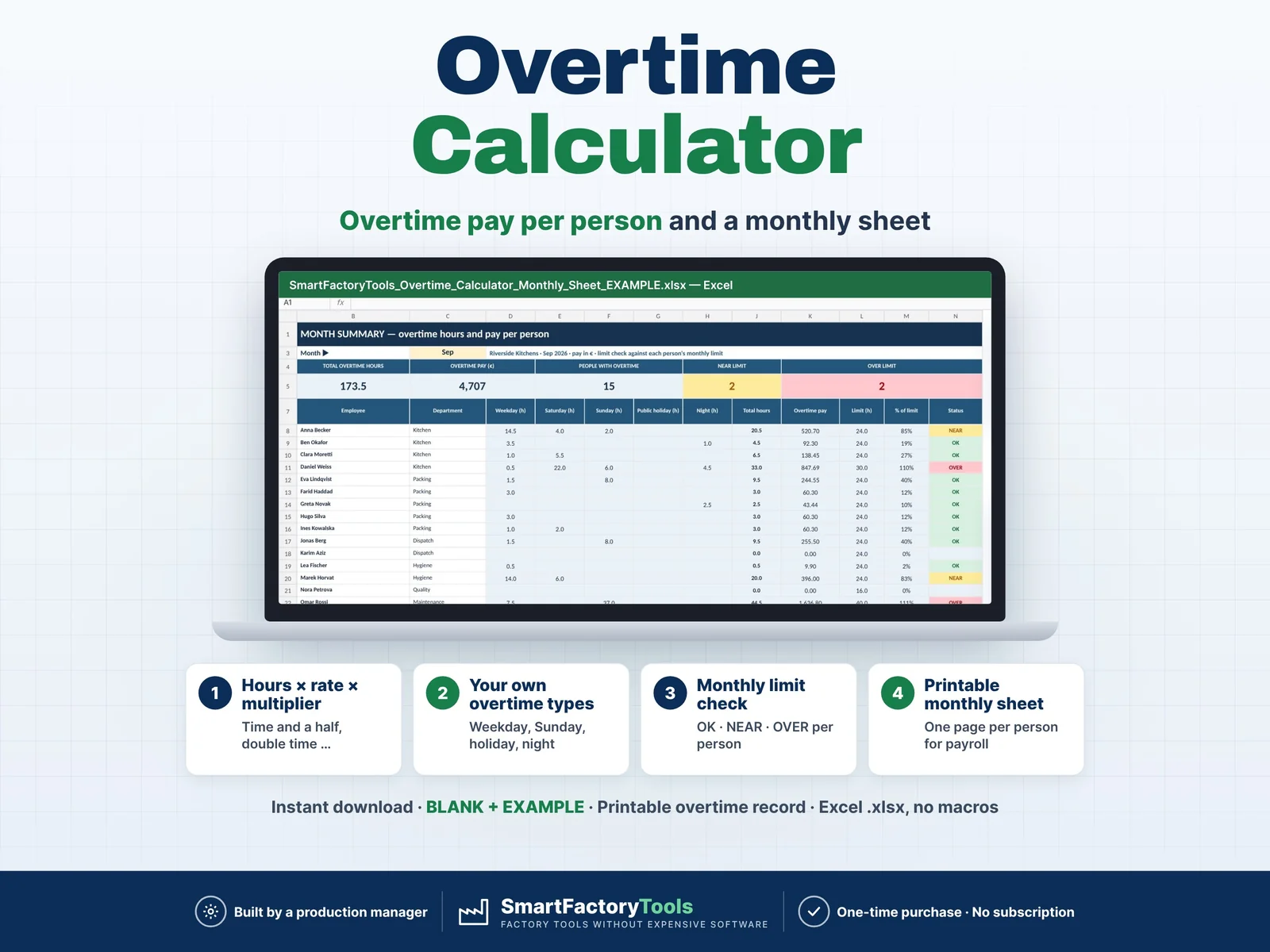 Overtime Calculator & Monthly Overtime Sheet – main listing image